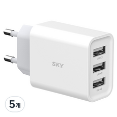 SKY Feel C3 18W 3埠 USB 多孔充電器, 白色, 5個