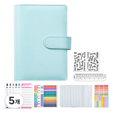 MaDaKkuMi 現金挑戰日記本活頁夾 6孔 A6 + 內頁組, 藍色, 5個