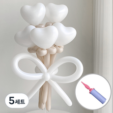 PartyIsland 愛心花束DIY + 手動打氣筒套組, 白色, 5套