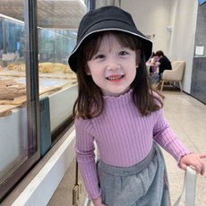 女童款針織羅紋褶皺高領上衣 CCV54GTS139