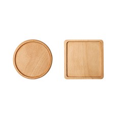 대한 원목 빈티지 트레이 홈카페 인테리어 원형 사각 컵받침 우드 티 코스터 세트, 내추럴