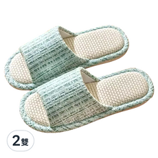 小香風亞麻拖鞋, 100%亞麻, 聚氯乙烯(PVC), 涼爽 柔軟 透氣 吸汗, 24cm, 水藍色, 2雙