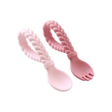 Itzy Ritzy 編織造型矽膠湯匙組, 甜心粉, 2個