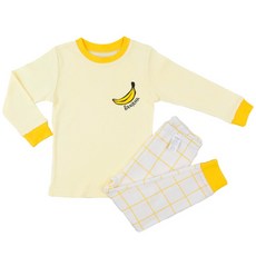 Maykids 童款香蕉印花30支棉九分袖上衣+格紋九分褲家居服套裝
