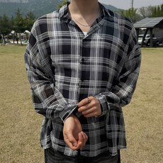 Merci D'a透視夏季格紋寬鬆泡泡袖襯衫