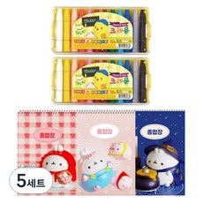 DONG-A 黃色小雞蠟筆 12色 2入 + Molang 加厚綜合練習本 3入, 混合顏色(蠟筆), 隨機出貨(綜合練習本), 5套