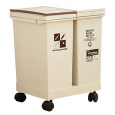 FAmILyLIFE 生活 彈蓋雙槽分類垃圾桶 附輪 24L 1.8kg, 米色