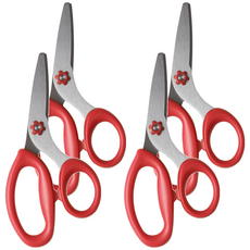 FLOWER MONACO 兒童手工刀片剪刀, 圓潤刀頭設計, ABS環保樹脂+不鏽鋼刀片, 紅色, 4支