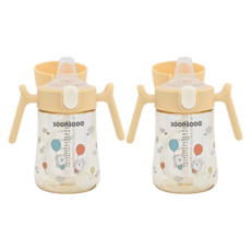 soonsooa 孩童款一觸式吸管杯, 2個, 240ml, 淺米色(吸管款)