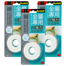 3M Scotch 超強力VHB雙面膠帶 金屬專用 V1201, 超強黏性 適用於戶外環境 材質強韌可承重 角落接縫處皆可服貼, 3個