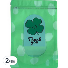 그린 지퍼백 중 + 행운 네잎클로버 땡큐 스티커 생일 답례품 구디백 세트, 혼합색상, 2세트