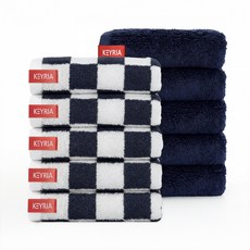 Keyria 毛巾 2款 x 5入組 150g 40支精梳棉, 海軍藍棋盤格+深海軍藍, 10個