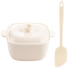 sillymann Harmony鉑金矽膠廚具鍋子組, 方形可微波矽膠盒+矽膠鍋鏟, 奶油米色, 1組