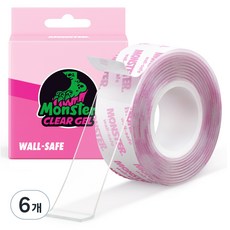 Monster CLEAR GEL 壁紙用透明凝膠 防止牆面損傷 無痕壓克力透明雙面膠帶 1.5m, 6個