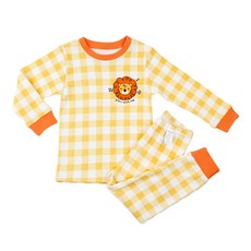 Maykids 孩童20支棉獅子格紋印花長袖睡衣褲組
