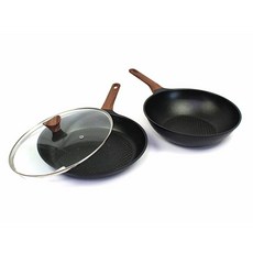 키친아트 인덕션 모던 프라이팬세트 3개, 블랙, 프라이팬 28cm + 궁중팬 28cm + 유리뚜껑 28cm, 1세트