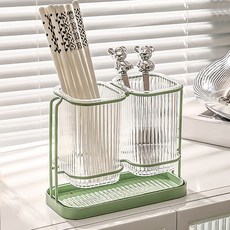 달팽이리빙 퀴진드마망 링클 물빠짐 2구 수저통, 그린, 1개