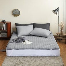 The Zari 棉質絎縫固定帶床墊套, 中性灰