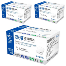 華淨醫材 酒精棉片 薄款 100片, 3盒