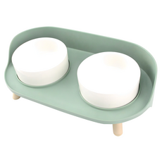 Dog-i 寵物雙口餐桌架餐具組, 深綠色, 1組