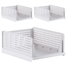 咪咪購物 可堆疊收納籃 小號 42 x 32 x 13cm 白色 3個, 小號(42 x 32 x 13cm)