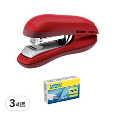 래피드 평면 스테이플러 F30 + 스탠다드심 26/6 1000p 세트, 레드, 3세트