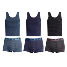 BUFFALO 男款條紋運動背心 3入+條紋平口內褲 3入