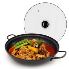 硬質雙耳湯鍋+玻璃鍋蓋, 黑色, 28cm, 1組