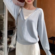 LUNA GIRL 女款葉子假兩件長袖針織衫 L25FKN070439