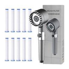 Sheriel 浴室用高級刷頭過濾蓮蓬頭 + 濾芯 10入組, 1套, 灰色