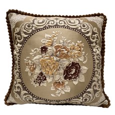 J&N 玫瑰花園刺繡抱枕 Set 2 正方形 填充棉, 咖啡色