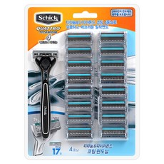 Schick 舒適牌 Quattro 4 鈦剃鬚刀含17個替換刀片組，舒適刮鬍體驗，適用各種膚質, 1組