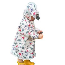 愛北鼻 兒童加厚加強防水雨衣 加厚款-米色恐龍世界 加高領口防水, 100~110cm