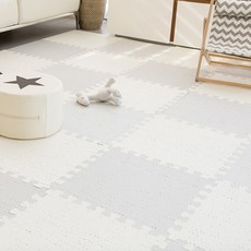 LICOCO 孩童方形拼色拼圖墊 S4 4入+矽膠雙面膠貼紙, 象牙白