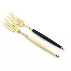 Bogen 韓國製造 Le Bien 金色餐具沙拉叉 2入, 1個, 黑色, 米色