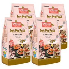 BOWWOW 成犬軟性飼料 高質量蛋白 柔軟質地 關節護理, 鮭魚 + 雞肉, 1.2kg, 4袋