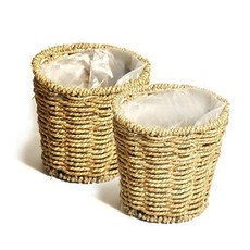 城市園林藤製圓形盆栽花籃小, 單色, 2個