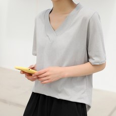 빼빼 여성용 통기성 피그먼트워싱 브이넥라인 반팔 티셔츠
