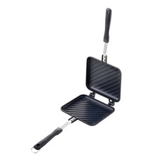 YOSHIKAWA 吉川 健康熱壓吐司不沾烤模 + 三明治夾 壓紋, 黑色, 1個