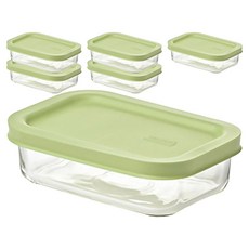 글라스락 이지오픈 밀폐용기 직사각 리프그린, 6개, 400ml