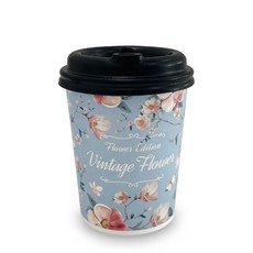 투고팩 빈티지플라워 종이컵 330ml + 타공뚜껑 블랙 세트, 100개, 2개