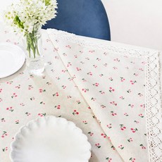 Maket Gamseong 棉質花朵圖案桌布, 粉色花朵, 2人座 (90 x 90cm)