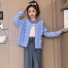 ORANGEDAMOM 女童荷葉邊針織珍珠鈕扣開襟衫