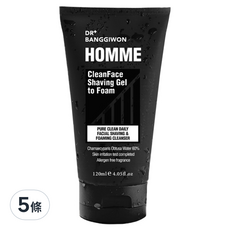 DR BANGGIWON 護膚刮鬍凝膠 - 奶油質地泡沫, 皮膚低刺激, 溫和潔面, 120ml, 5條