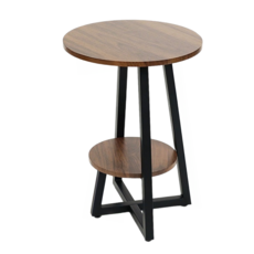 FAmILyLIFE 生活 木冶山居 Carmel工業風雙層圓形茶几 WO-015 40cm 3.1kg, 胡桃木