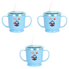 토마스와친구들 흘림방지 스텐 양수 빨대컵 K0046, 블루, 3개, 250ml