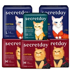 secretday Cotton棉質蝶翼型衛生棉 中(24.5cm) 16片入 3包+大(29cm) 14片入 2包+加長型護墊 18cm 20片入, 1組