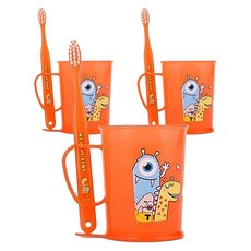 加寬兒童異想牙刷+口杯套組6-8歲橙色, 3組