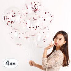 파티해 메탈릭 컨페티풍선 20p + 손펌프 랜덤발송 +컬링리본 + 스펀지닷 세트, 레드, 4세트