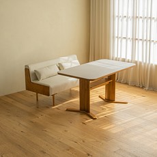 레트로하우스 오아르 세라믹 리빙다이닝 원목 1400 식탁 + 1400 가죽 소파 + 쿠션 2p 세트 4인용 방문설치, 식탁(월넛 + 코타베이지) + 소파(월넛 + 크림베이지)